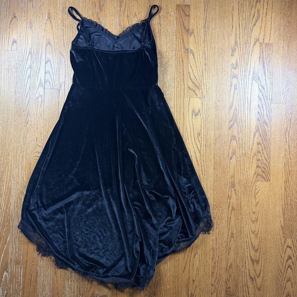 Velvet Slip‎ Dress Womens Small Black Lace Hi Low Party Whimsygoth Romantic Dark